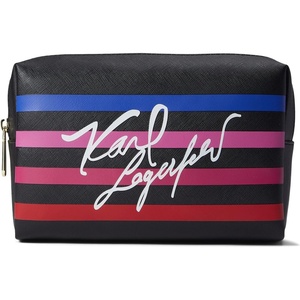 image:imageKARL LAGERFELD Womens Maybelle Cosmetic BagStripe Print Black Legacy