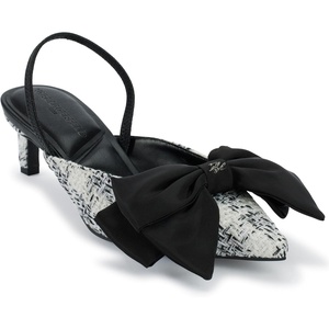 image:imageKARL LAGERFELD Womens Sharla Pointed Toe Slingback Pump With Oversized BowWhiteBlack