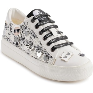image:imageKarl Lagerfeld Womens Cate Pins Tweed Lace up SneakerWhiteBlack
