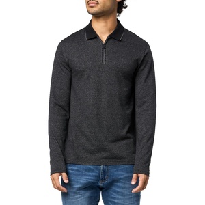 image:imageKARL LAGERFELD Mens 14 Zip Long Sleeve Textured Straight Collar ShirtBlkGrey