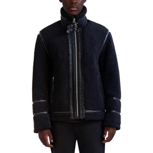 image:imageKARL LAGERFELD Mens Outerwear Banded Collar Faux Shearling Jacket With Leather TrimsBlack