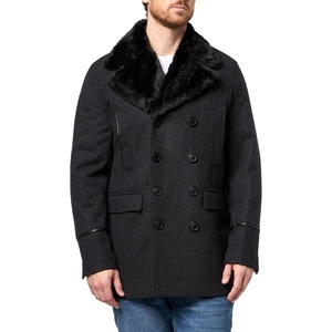 image:imageKARL LAGERFELD Mens Outerwear Faux Fur Collared Wool CoatCharcoalBlack