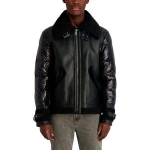 image:imageKARL LAGERFELD Mens Outerwear Faux Shearling Collared Mixed Media JacketBlack