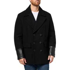 image:imageKARL LAGERFELD Mens Outerwear Wool Coat With Faux Leather CuffsBlack
