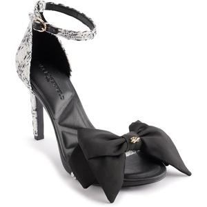 image:imageKARL LAGERFELD Womens Kenz Bow Evening Ankle Strap Heeled SandalsWhiteBlack