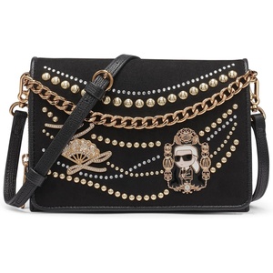image:imageKARL LAGERFELD Womens Lourdes Crossbody Bag with Pearl EmbellishmentsBlackGold