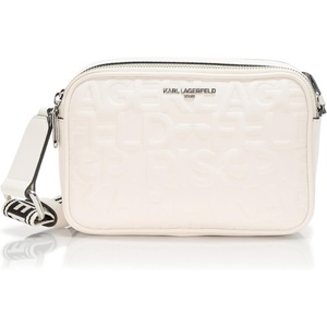 image:imageKARL LAGERFELD Womens Maybelle Quilted Logo CrossbodyWhiteSilver Logo