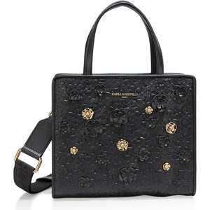 image:imageKARL LAGERFELD Womens Maybelle Satchel With Flower EmbellishmentsBlackGold