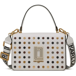 image:imageKARL LAGERFELD Womens Simone Studded Satchel CrossbodyWinter WhiteMulti