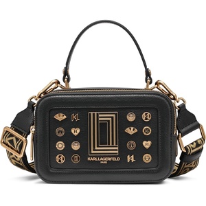 image:imageKARL LAGERFELD Womens Simone Top Zip Pins CrossbodyBlackFuschia