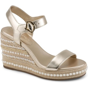 image:imageKARL LAGERFELD womens Calzona Wedge Sandal With Pearl EmbellishmentsWhite Gold