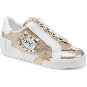 image:imageKarl Lagerfeld Womens Madisyn Slip on Sneaker with Studded Choupette DetailWhite GoldBright White
