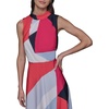 image:imageKARL LAGERFELD Paris Womens Mock Neck Patterned Contrasting Colors Midi DressChambray BlueSunset Coral Multi
