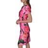 image:imageKARL LAGERFELD Short Ruched Sleeve Jewel Neck Sheath Mini DressBlackPink Sherbert Multi