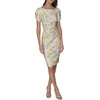 image:imageKARL LAGERFELD Short Ruched Sleeve Jewel Neck Sheath Mini DressFresia Yellow Multi