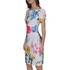 image:imageKARL LAGERFELD Short Ruched Sleeve Jewel Neck Sheath Mini DressSoft White Multi