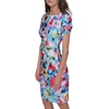 image:imageKARL LAGERFELD Short Ruched Sleeve Jewel Neck Sheath Mini DressSoft WhiteBlack Hydrangea Multi