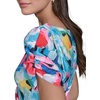 image:imageKARL LAGERFELD Short Ruched Sleeve Jewel Neck Sheath Mini DressSoft WhiteBlack Hydrangea Multi
