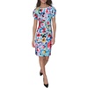 image:imageKARL LAGERFELD Short Ruched Sleeve Jewel Neck Sheath Mini DressSoft WhiteBlack Hydrangea Multi