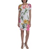image:imageKARL LAGERFELD Short Ruched Sleeve Jewel Neck Sheath Mini DressSoft WhiteCamelia Combo