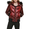 image:imageKARL LAGERFELD Womens Chevron Quilted Short PufferFaux Fur Trim Red
