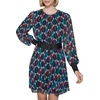 image:imageKARL LAGERFELD Womens Crinkle Chiffon Illusion Sleeves Round Neck a Line DressSoft White Veridian Green