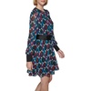 image:imageKARL LAGERFELD Womens Crinkle Chiffon Illusion Sleeves Round Neck a Line DressSoft White Veridian Green
