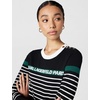image:imageKARL LAGERFELD Womens Long Sleeve Crewneck Striped Soft SweaterBlackSoft WhiteRainforest Green