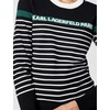image:imageKARL LAGERFELD Womens Long Sleeve Crewneck Striped Soft SweaterBlackSoft WhiteRainforest Green