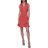 image:imageKARL LAGERFELD Womens Ruffle Flounce Collared Sleeveless Mini DressSunset Coral