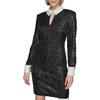 image:imageKARL LAGERFELD Womens Satin Body Long Sleeve Key Hole Neck Sheath DressBlack Soft White