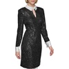 image:imageKARL LAGERFELD Womens Satin Body Long Sleeve Key Hole Neck Sheath DressBlack Soft White