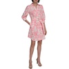 image:imageKarl Lagerfeld Womens 34 Sleeve Collared Belted Cotton Mini ShirtdressSoft WhitePink Sherbet Multi
