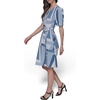 image:imageKarl Lagerfeld Womens Belted V Neck Short Sleeve Midi DressChambray Blue Multi