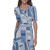 image:imageKarl Lagerfeld Womens Belted V Neck Short Sleeve Midi DressChambray Blue Multi