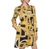 image:imageKarl Lagerfeld Womens Button Front Silky Crepe Abstract Printed Satin Shirt DressFrench Ochre Multi