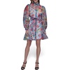 image:imageKarl Lagerfeld Womens Long Sleeve Collared Organza Overlay Belted Mini DressSoft WhiteBlack Hydrangea Multi