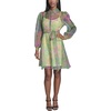 image:imageKarl Lagerfeld Womens Long Sleeve Collared Organza Overlay Belted Mini DressTea GreenPink Sherbet Multi