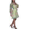 image:imageKarl Lagerfeld Womens Long Sleeve Collared Organza Overlay Belted Mini DressTea GreenPink Sherbet Multi