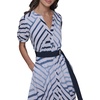 image:imageKarl Lagerfeld Womens Patterned Short Sleeves Belted Midi DressSoft WhiteChambray BlueMarine
