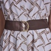 image:imageKarl Lagerfeld Womens Patterned Short Sleeves Belted Midi DressSoft WhiteHummus Multi