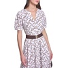 image:imageKarl Lagerfeld Womens Patterned Short Sleeves Belted Midi DressSoft WhiteHummus Multi