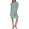 image:imageKarl Lagerfeld Womens Puff Sleeve Swaure Neck Flounce Tweed Aline Mini DressVivid GreenSoft White