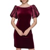 image:imageKarl Lagerfeld Womens Round Neck Taffeta Puff Sleeve Stretch Velvet Body Sheath DressBarolo Wine