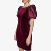 image:imageKarl Lagerfeld Womens Round Neck Taffeta Puff Sleeve Stretch Velvet Body Sheath DressBarolo Wine