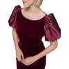 image:imageKarl Lagerfeld Womens Round Neck Taffeta Puff Sleeve Stretch Velvet Body Sheath DressBarolo Wine