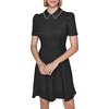 image:imageKarl Lagerfeld Womens Short Puff Sleeve Embellished Collar Aline Mini DressBlackSilver