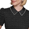 image:imageKarl Lagerfeld Womens Short Puff Sleeve Embellished Collar Aline Mini DressBlackSilver