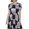 image:imageKarl Lagerfeld Womens Short Sleeve Hanky Hem Tie Waist Printed Twill Midi DressBlackBirch Multi