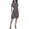 image:imageKarl Lagerfeld Womens Short Sleeve Surplice Neck Faux Wrap Belted Mini DressBlackSoft White Combo